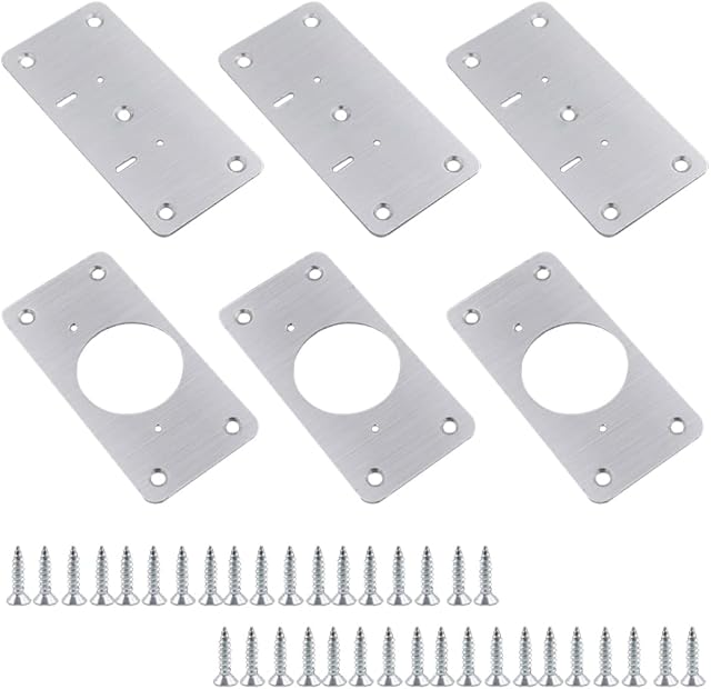 6 Pcs Hinge Repair Plate with 36 Pcs Fixing Screw Cabinet Hinge Repair Brackets Stainless Steel Cupboard Hinge Repair Kit for Kitchen Wood Furniture Wardrobe Window Drawer Cupboard Door