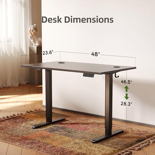 Image of Claiks Electric Standing Desk, Adjustable Height Stand up Desk, 48x24 Inches Sit Stand Home Office Desk with Splice Board, Black Frame /Deep Black Top