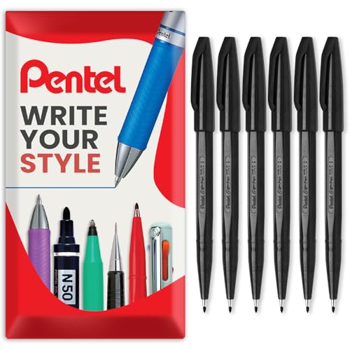 Pentel S520 Original Sign Pen Fasermaler, Fineliner, 2 mm Spitze, 1 mm Linie, 6 Stück (schwarz)