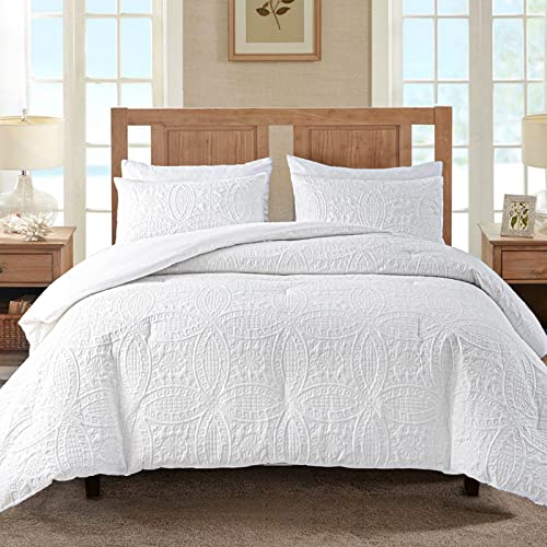 White King Size Comforter Set For King Size Bed Boho Bedding Mid Century Trendy Geometric Design Luxury Comforter Set,Lightweight And Fluffy Textured Farmhouse Comforter Sets 3 Pieces King Comforter #TOP1