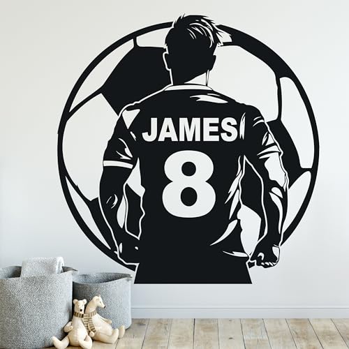 Custom Soccer Player Wall Decals - Personalized Soccer Wall Vinyl Decal - Numbers and Name Custom Player Jerseys - Custom Boys Name Football Player Wall Vinyl Decal (w:22
