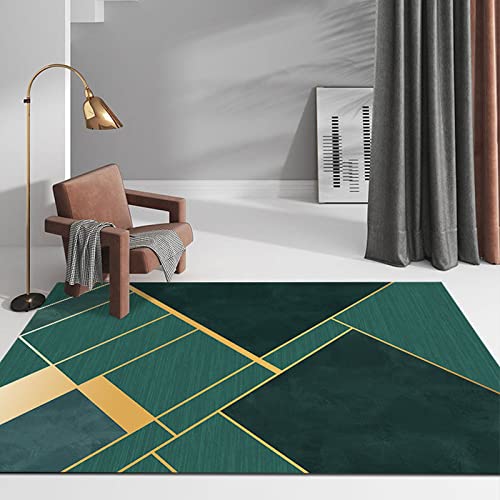 Tapis de salon géométrique vert 200x290cm grand format pour chambre