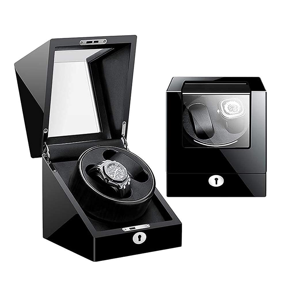 Caricatore Automatico per Orologi Scatola Carica Orologi per 2 Orologi Automatici Legno Vernice Laccata Effetto Pianoforte Esterno Adattatore e Motore Silenzioso Alimentato a batte