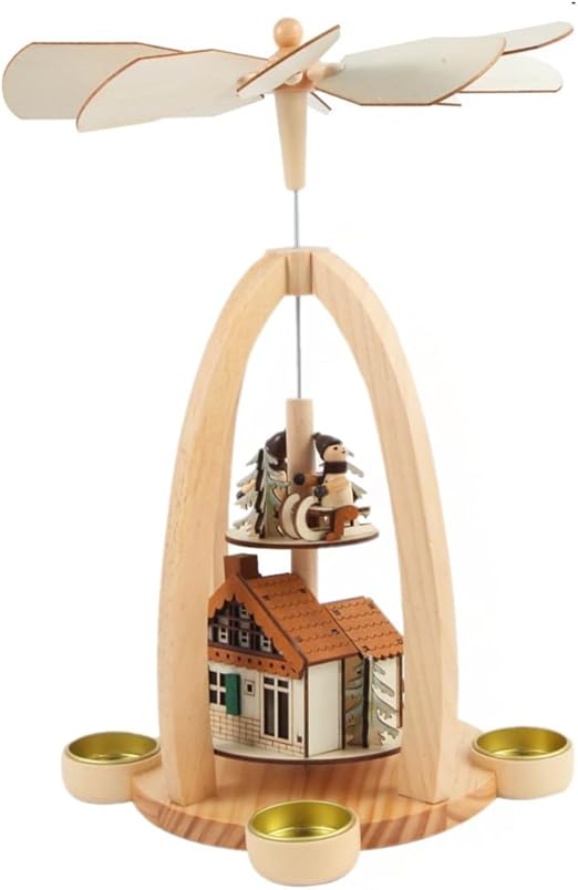 14 Inch Christmas Decoration Wooden Christmas Pyramid with Candle Holders -Hand Painted Nativity Figurines