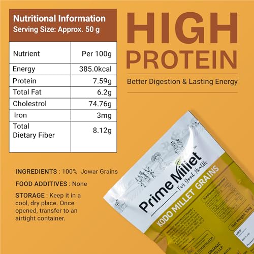Image of Prime Millets Organic Kodo Millet Grain | Multi Upma Rava | Pack of 2 (750g Each) | High Fiber | Healthy Digestive Meals | Premium Quality