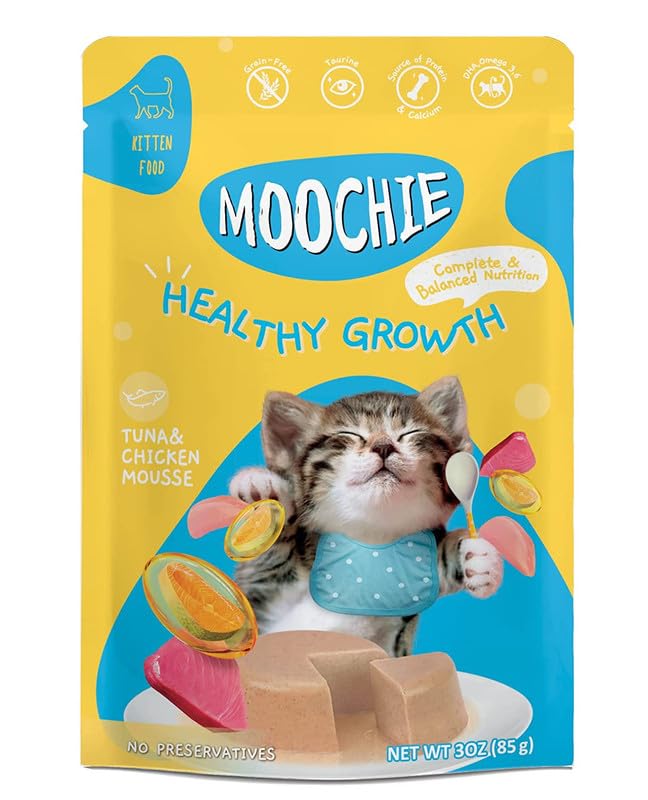 Image of Moochie Healthy Growth cat Food Treat Chicken and Tuna Mousse Gravy 85g