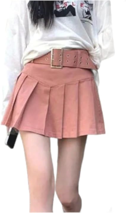High Waist Pleated Mini Skirt with Belt – Trendy Fashionable