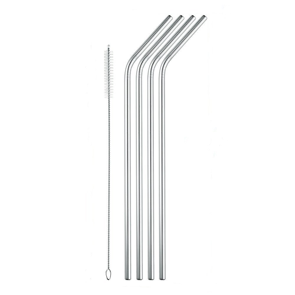 Extra Long Stainless Steel Drinking Straws, Set of 4, Cleaning Brush Included.