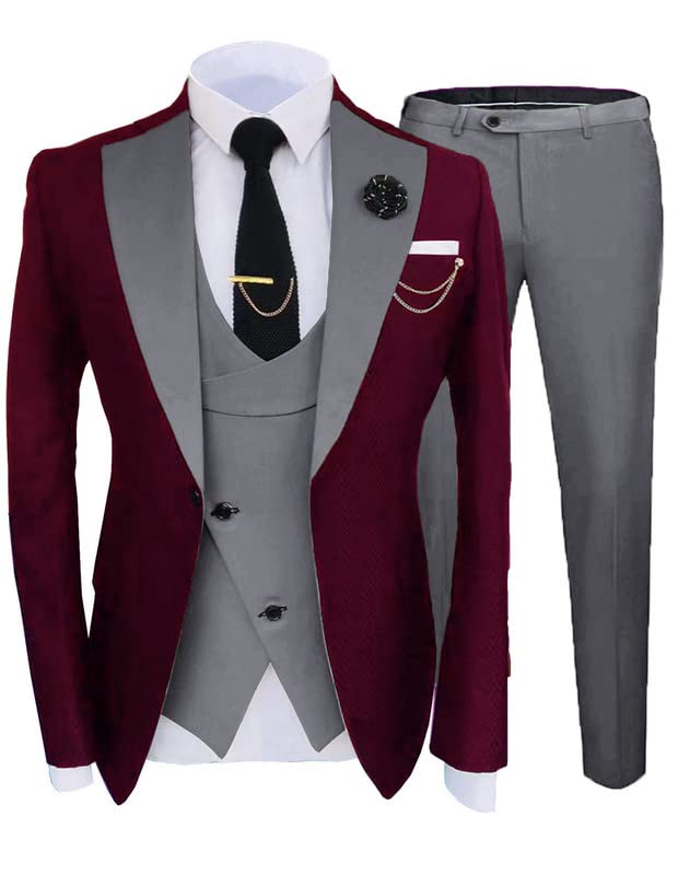 Men Tuxedo Suit Set Slim Fit 3 Piece Wedding Suits Fashion Prom Party Tux for Groomsmen STXZ089