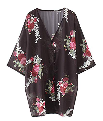 Image of CASURESS Women's Cardigan-Sheer Kimono Loose Summer Floral Print Cover Ups