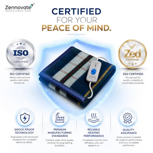 Image of Superior ISO & ZED Certified Electric Blanket | Bed Warmer with Multiple Heat Controls | Shock Proof | Low Power Consumption | Single Bed Size (150cmx80cm) | 5+5 Year Warranty