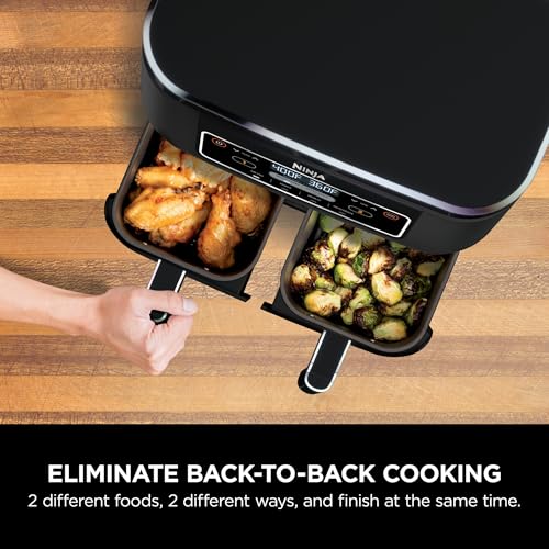 Image of Ninja Foodi 4 in 1 8-Quart 2-Basket Air Fryer with DualZone Technology, Air Fry, Roast, Reheat, and Dehydrate - (DZ100) (Renewed)