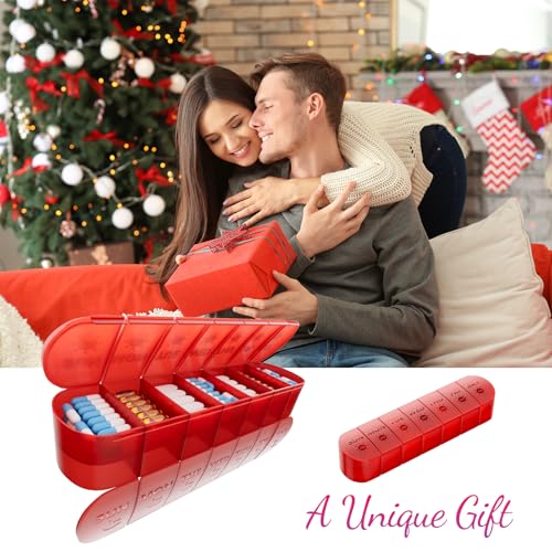 Double Layers Weekly Pill Organizer 2 Times a Day, Portable Travel Medicine Pill Organizer, Pill Box Case 7 Day AM PM Pill Container for Vitamins, Fish Oil, Supplements and Medication, Red — view 2