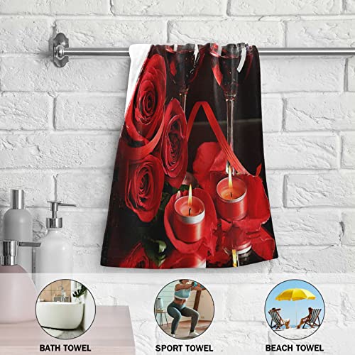 Red Wine Hand Towels For Bathroom Set Of 2 Red Rose Romantic Decorative Heart On Black Background Luxury Towels 16"X28" Soft Absorbent Bathroom Hand Towel For Face,Gym,Spa,Kitchen Dish Tea Towels #TOP4