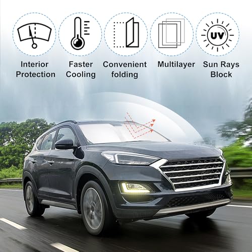 Image of Windshield Sun Shade Custom Fit for 2016-2021 Hyundai Tucson Accessories Foldable Sunshade Sun Blocker Protect Car from Sun Rays & Heat Damage Keep Car Cooler
