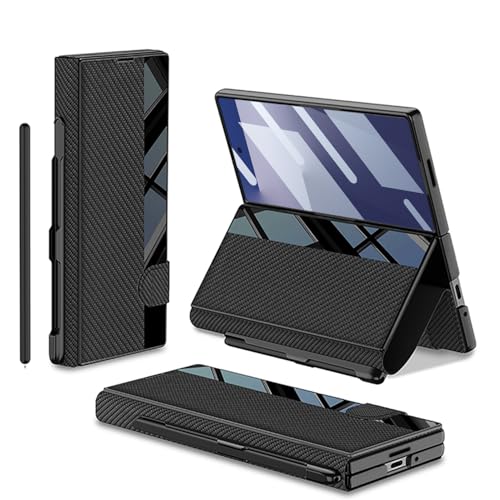 Coque Samsung Z Fold 7 en cuir motif carbone élégante avec charnière