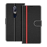COODIO Funda Nokia 7.1 con Tapa, Funda Movil Nokia 7.1, Funda Libro Nokia 7.1 Carcasa Magnético Funda para Nokia 7.1, Negro/Rojo