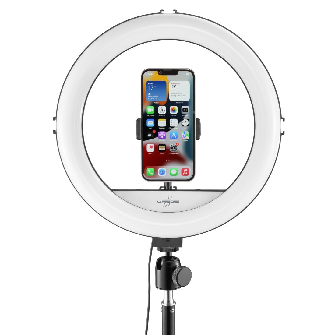 uRage LED-Ringleuchte Streamlight 900" (12“ Ring Light mit Stativ, 160 LEDs, 3 Farbtemperaturen, 10 Helligkeitsstufen, Handy- & Kamera-Halterung, Streaming Beleuchtung)