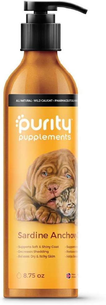 Purity Pupplements Wild Caught Icelandic Sardine Anchovy Fish Oil for Dogs & Cats - BPA-Free Safe Aluminum Pump Bottle - Odorless -…
