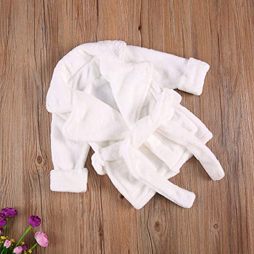 Toddler Baby Boy Girls Flannel Bathrobe Ultra Soft Long Sleeve Lapel Design Robes With Belt And Pocket Clothes (White,5-6 Years) #TOP4