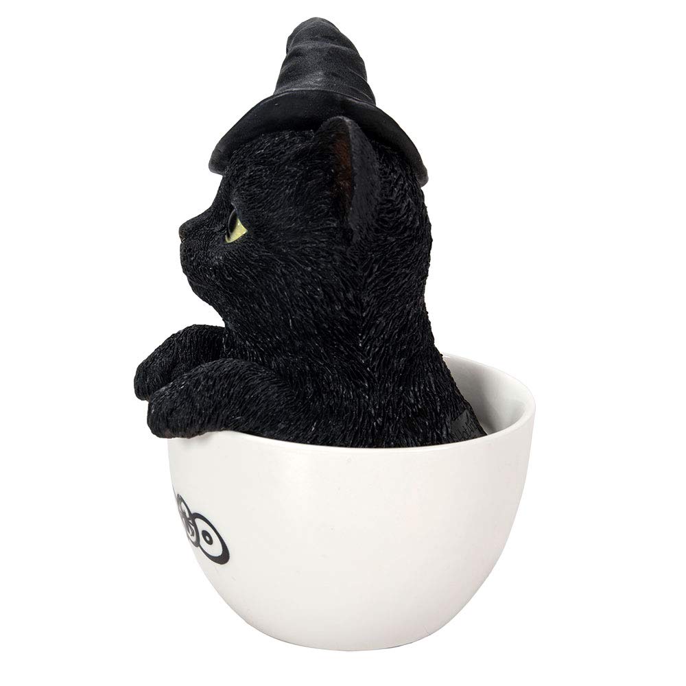 Pacific Giftware Schwarze Hexen Katze in Tasse 16 cm - Figur Deko Statue Halloween Kitty Hexenhut