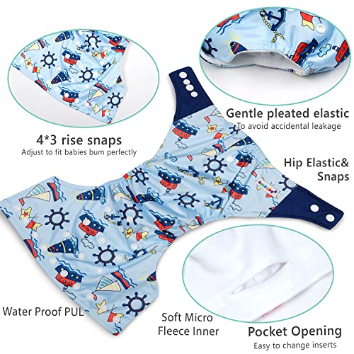 Image of Ambaby Cloth Diapers Combo Pack Quick Dry Comfort Gots Certified Free Size Button Adjustable, Washable, Reusable, Multilayered Cotton Pads And Boosters, Sea Sailor And Cup Cake Printed - Pack Of 2