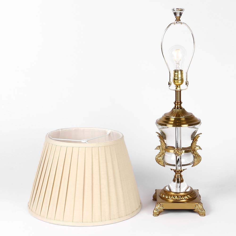 Lampy stołowe, kryształowe lampy biurkowe z abażurem z tkaniny, współczesne szkło i metalowa podstawa, idealne do salonu, sypialni, lampki nocne, 16 x 25,6 cala, beżowy