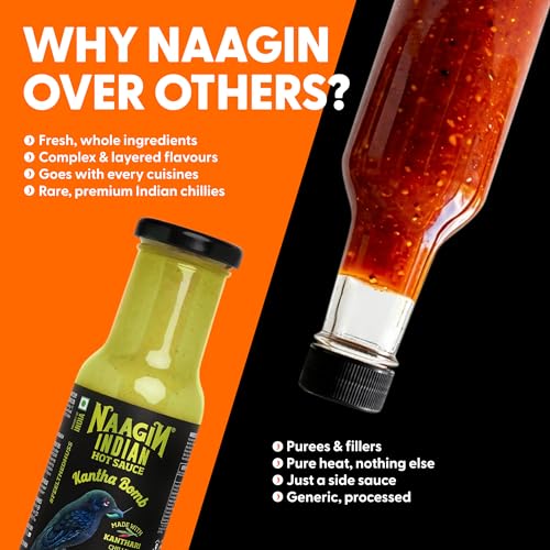 Image of Naagin Kantha Bomb Hot Sauce (230g) | Green Chilli, Fresh, Tangy & Spicy (6 /10) | Vegan | Made with Garlic, Ginger & Turmeric | Perfect for Momos, Snacks & Cooking (Pack of 2)