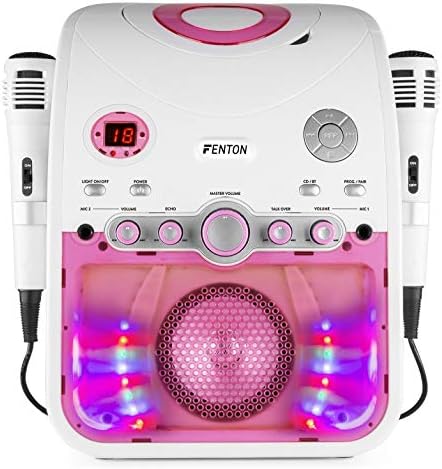 Fenton SBS20 Karaoke Machine Speaker System with CD-G Player TV Video Output and 2 Microphones, Echo Effect, Bluetooth, USB, Party Light Show, White
