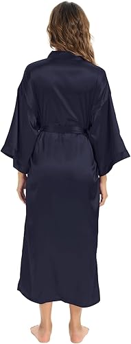 Miniatura 6 de Batas largas de satén suaves para mujer, batas largas de seda de longitud completa, kimonos, bata de baño sedosa, bata de baño