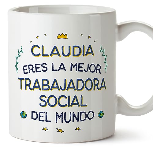 MUGFFINS Tazas Personalizadas para TRABAJADORA SOCIAL mujer - En Español - Mejor del Mundo - 11 oz / 330 ml - Regalo Personalizable original y divertido