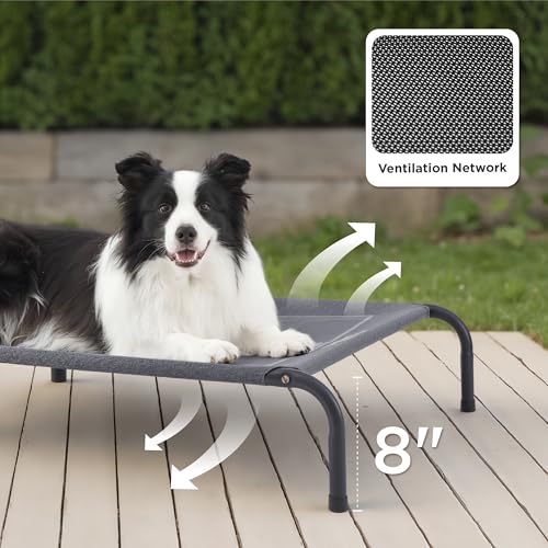 Bedsure Outdoor Elevated Dog Bed Large Sized Dog, Portable Indoor & Outdoor Cooling Raised Cot Pet Hammock Bed with Skid-Resistant Feet, Frame with Breathable Mesh, Grey, 49 inches - Image 3