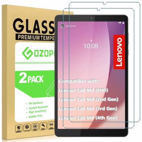 GOZOPO 2 Pack for Lenovo Tab M8 Screen Protector, Anti-Scratch Tempered Glass Film Compatible with Lenovo Tab M8 4th Gen/Tab M8 3rd Gen/Tab M8 HD 2nd Gen/Tab M8 FHD, 8.0-inch