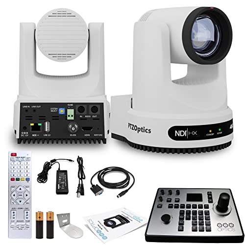 PTZOptics Move 4K SDI/HDMI/USB/IP PTZ Camera with 20x Optical Zoom (White) (PT20X-4K-WH-G3) PT-JOY-G4 Joystick Controller + Universal Wall Mount (White)