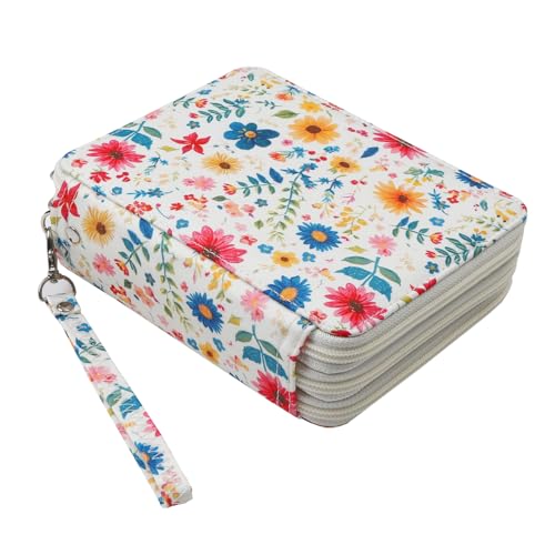 Image of Portable Colored 72 Slots Pencil case Organizer with Printing Pattern for Watercolor Pens, Pencil Case Organizer for Artist