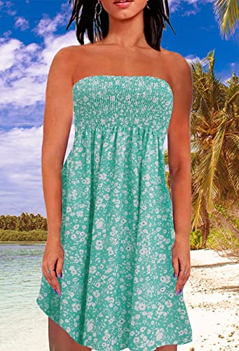Image of Zyyfly Strapless Dress for Women Summer Beach Boho Smocked Tube Top Dress