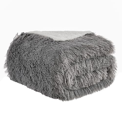 EMME Faux Kuscheldecke Flauschig, Felldecke, Pelz Wolldecke, Wohndecke, Super Weich, Plüschig, Dicke, Elegant, Lange Haare Shaggy Decke, Warme Gemütliche für Sofa und Bett (Hellgrau, 130 x 150 cm)