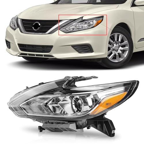 Halogen Headlight Chrome Housing Clear Lens Headlamp Left Driver Side Compatible With 2016 2017 2018 Nissan Altima NI2502247 260609HS0A