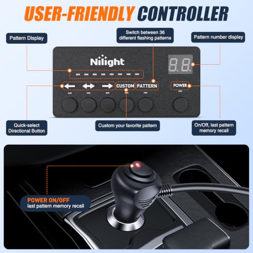 Image of Nilight 32LED Amber Dash Strobe Light w /Controller Windshield Mount | User-Friendly Panel 2-in-1 Deck Split Flashing Lights for Truck Construction Pickup Interior Front /Rear Mount 36 Modes