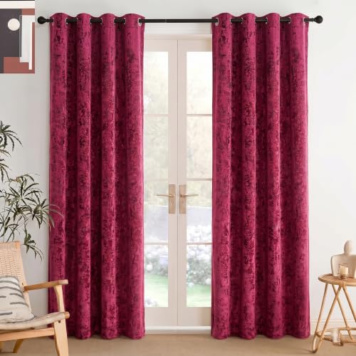 Image of IVAZA Royal Burnout Velvet Eyelet Curtains - Textured Door Curtain | 70-80% Blackout Curtains for Door | Heavy Premium Drape | Modern Luxury, Door Curtain 7 feet Set of 2 Wine