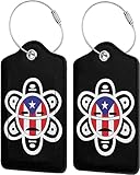 Puerto Rico Flag Sun Tribal Sol Taino Leather Baggage Bag Luggage Tags with Stainless Steel Loop and Privacy Cover
