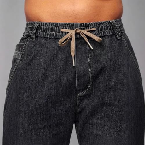 DGHM-JLMY Mens Elastic Waist Jeans High Waist Drawstring Denim Sweatpants Casual Regular Fit Denim Pants Joggers Jean2