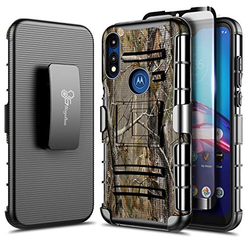 E-Began Motorola Moto E Case (2020 Release) with Tempered Glass Screen Protector (Full Coverage), Belt Clip Holster w/Kickstand, Shockproof Protective Heavy Duty Armor Defender Rugged Case -Camo