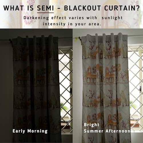 Image of Tranquebar Curtain Co. Semi Blackout Curtains 5 Feet for Window, 80% Blackout, Multicolor Mughal City Print, Semi Blackout Window Curtains, Heavy Polyester, BackTabs, Agra (152 cm) - 1 Piece