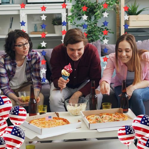 Image of 4th of July 3D Star Garland Streamer, 6 Pack Red White and Blue Garlands, Pre-Assembled 4th of July Star Streamers Decorations, Patriotic Memorial Day Independence Day Banner Party Supplies