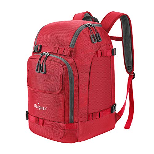 Unigear Skischuhtasche mit Helmfach und Rucksackgurten, Skirucksack Skischuhrucksack mit Helmtasche, Skitasche Siksack für Skistiefel, Schlittschuhe, Snowboard, Inline-Skates (Rot)