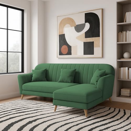 Image of Atticus RHS 4 Seater L Shape Sofa Set for Living Room (Green Fabric) Premium Fabric Sofa Set