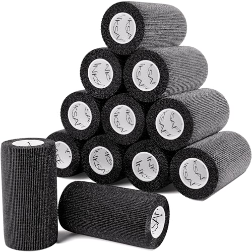 Inksafe Black Self Adherent Cohesive Bandages 10cm x 4.5m Box of 12 - Uses Include Vet Wrap, Tape for Human Wrist and Ankle Spra