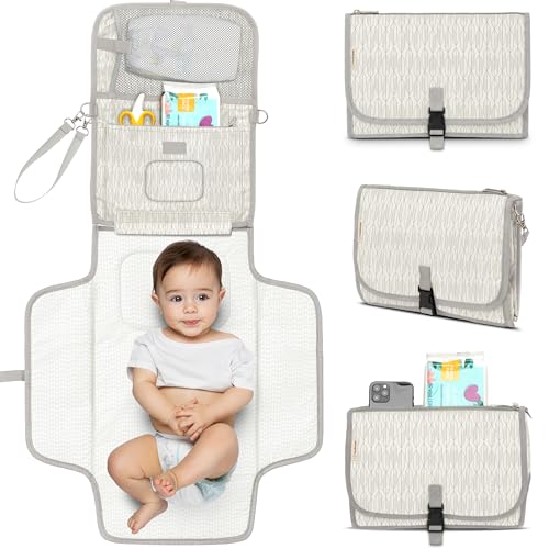 Image of KeaBabies Portable Diaper Changing Pad, Travel, Car - Large Waterproof Baby Changing Mat, Wipeable, Padded, On The Go Travel Diaper Clutch Bag, Easy to Use Pockets for Newborn Essentials (Prism)