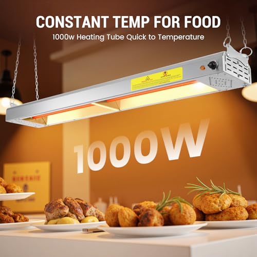 36-Inch Food Heat Lamp, 1000W Commercial Food Warmer Lamp Electric Strip Heater Overhead Stainless Steel Heat Lamps for Buffet Restaurant Parties Catering, Sliver 115V